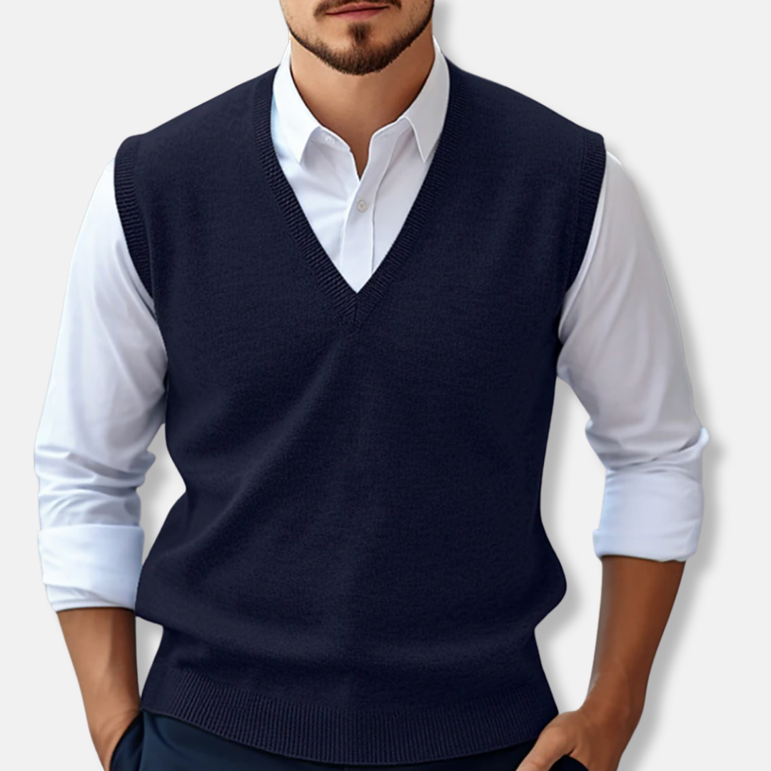 Joshua Ribbed V-Neck Sweater Vest | Regular Fit Sleeveless Sweater Vest