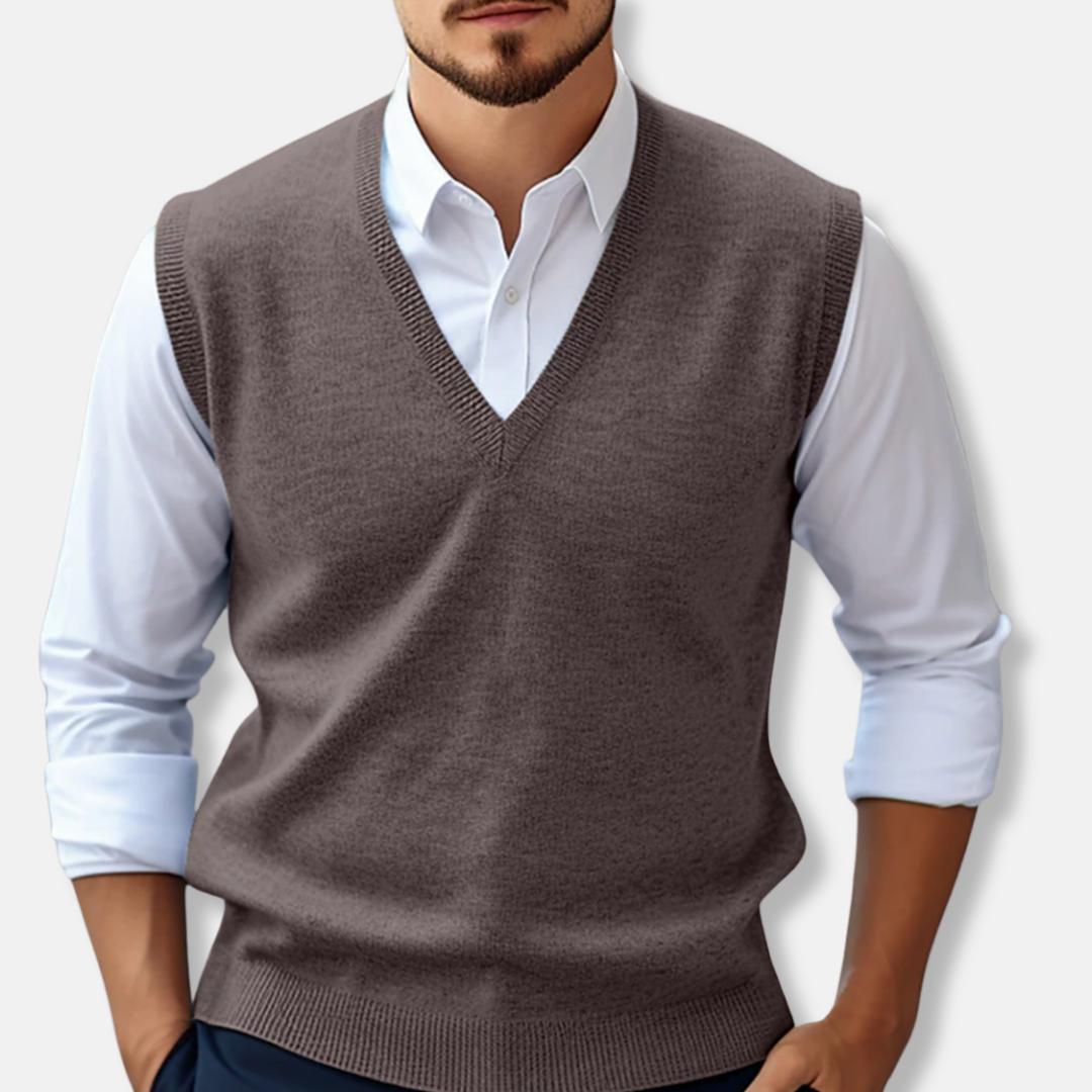 Joshua Ribbed V-Neck Sweater Vest | Regular Fit Sleeveless Sweater Vest