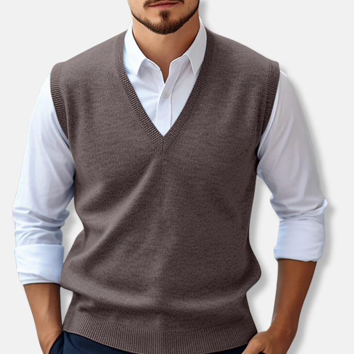 Joshua Ribbed V-Neck Sweater Vest | Regular Fit Sleeveless Sweater Vest