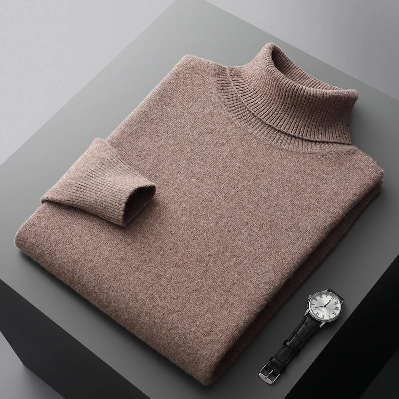 Theodore Regular Fit Ribbed Turtleneck Sweater | Solid Hip-Length Sweater