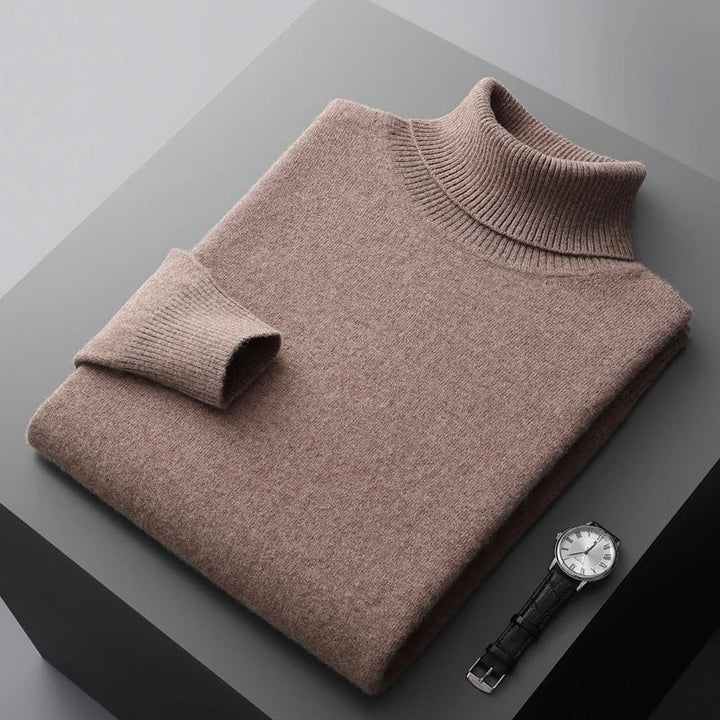 Theodore Regular Fit Ribbed Turtleneck Sweater | Solid Hip-Length Sweater