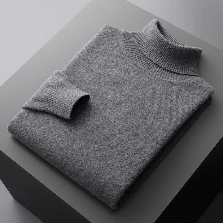 Theodore Regular Fit Ribbed Turtleneck Sweater | Solid Hip-Length Sweater