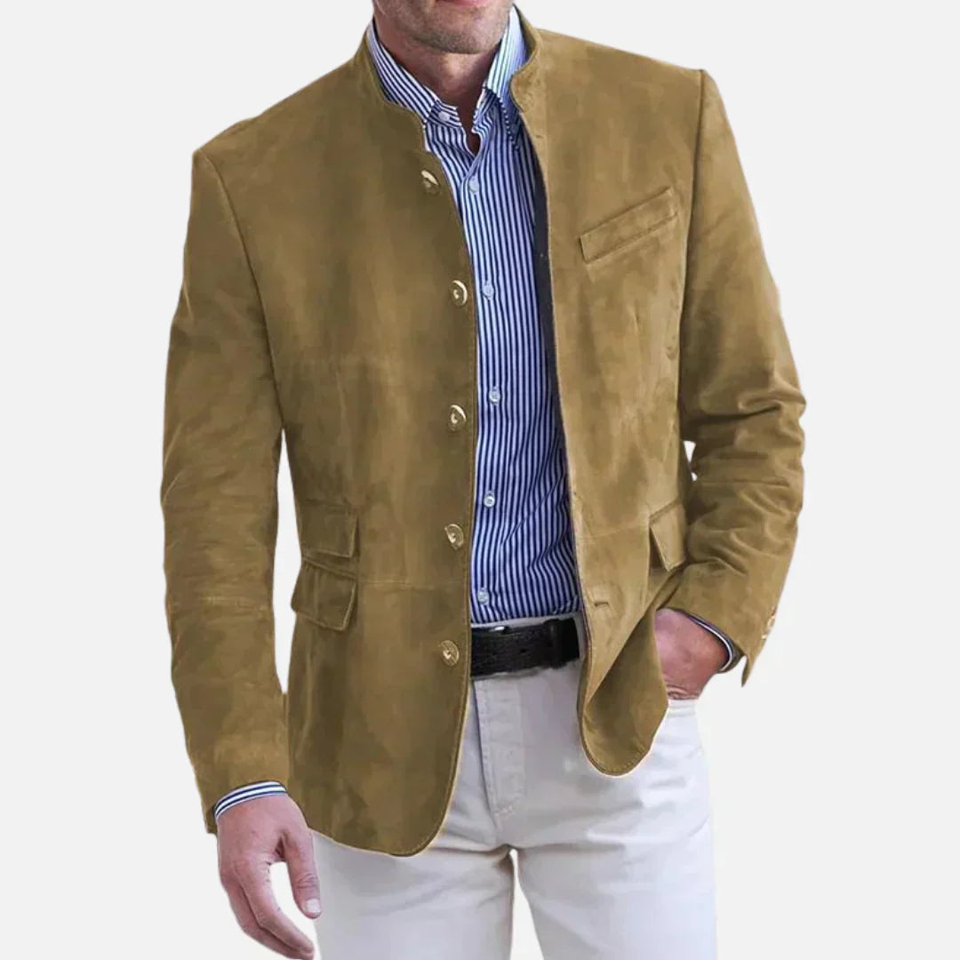 Joshua Tailored Mandarin Collar Jacket | Button Front Pockets Jacket