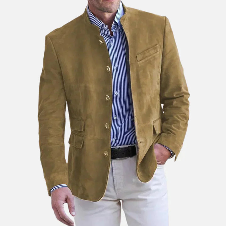 Joshua Tailored Mandarin Collar Jacket | Button Front Pockets Jacket