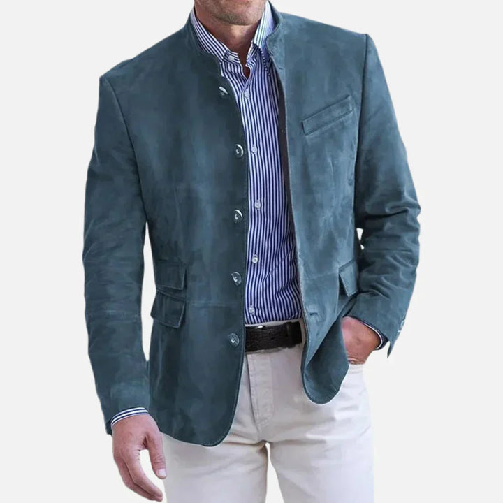 Joshua Tailored Mandarin Collar Jacket | Button Front Pockets Jacket