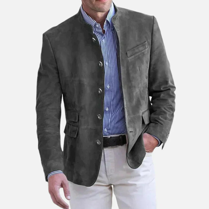 Joshua Tailored Mandarin Collar Jacket | Button Front Pockets Jacket
