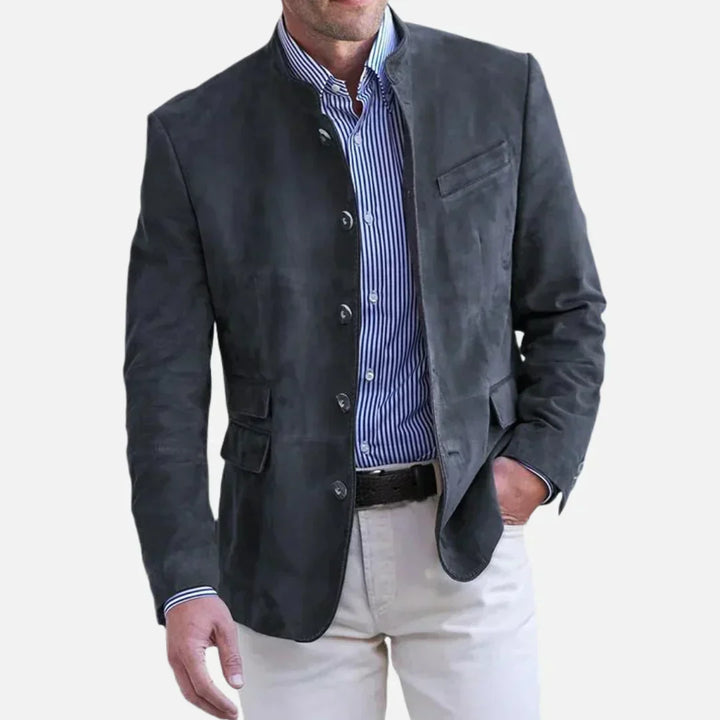 Joshua Tailored Mandarin Collar Jacket | Button Front Pockets Jacket