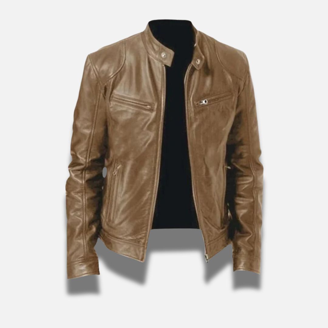 Oscar Slim Fit Racer Jacket | Band Collar Zipper Pockets Racer Jacket