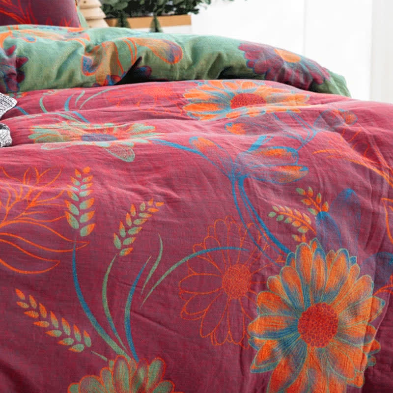 Bohemian Cotton Duvet Cover Set With Floral Print