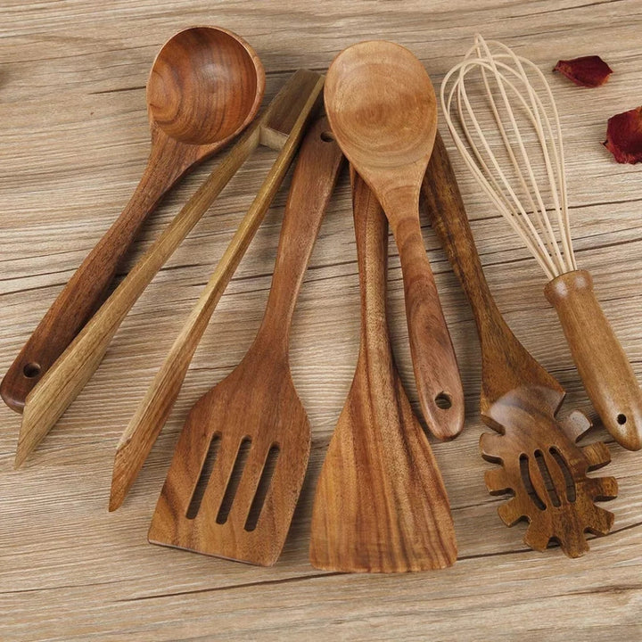 Minimalist Wooden Cooking Utensils Set with Ergonomic Handles