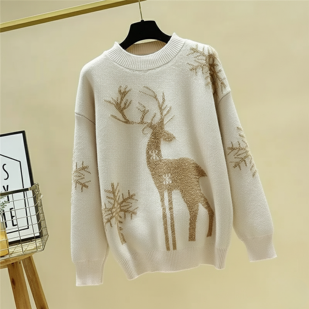 Olivia Relaxed Fit Sweater | Crewneck Ribbed Knit Sweater