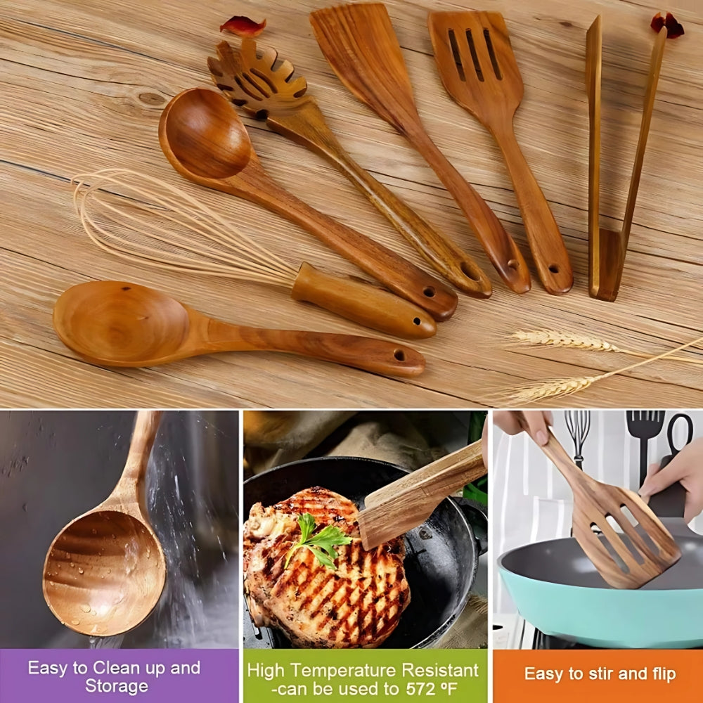 Minimalist Wooden Cooking Utensils Set with Ergonomic Handles