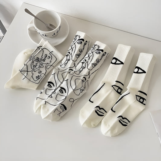 Staring Faces - Abstract Line Art Socks