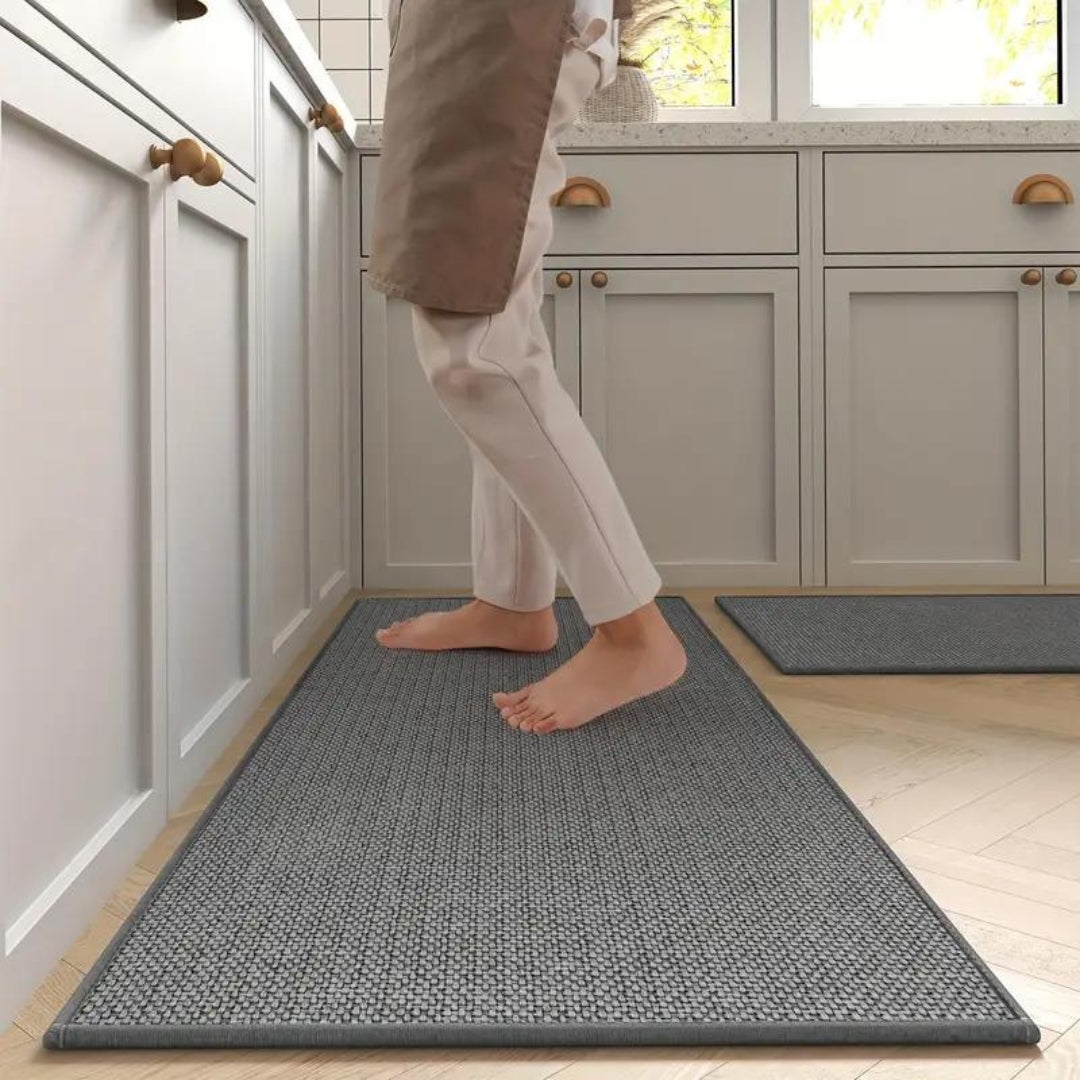 Contemporary Woven Kitchen Mat With Non-Slip Backing