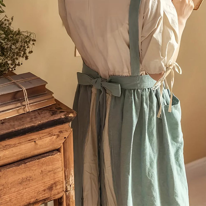 Rustic Ruffled Linen Apron With Adjustable Waist Tie