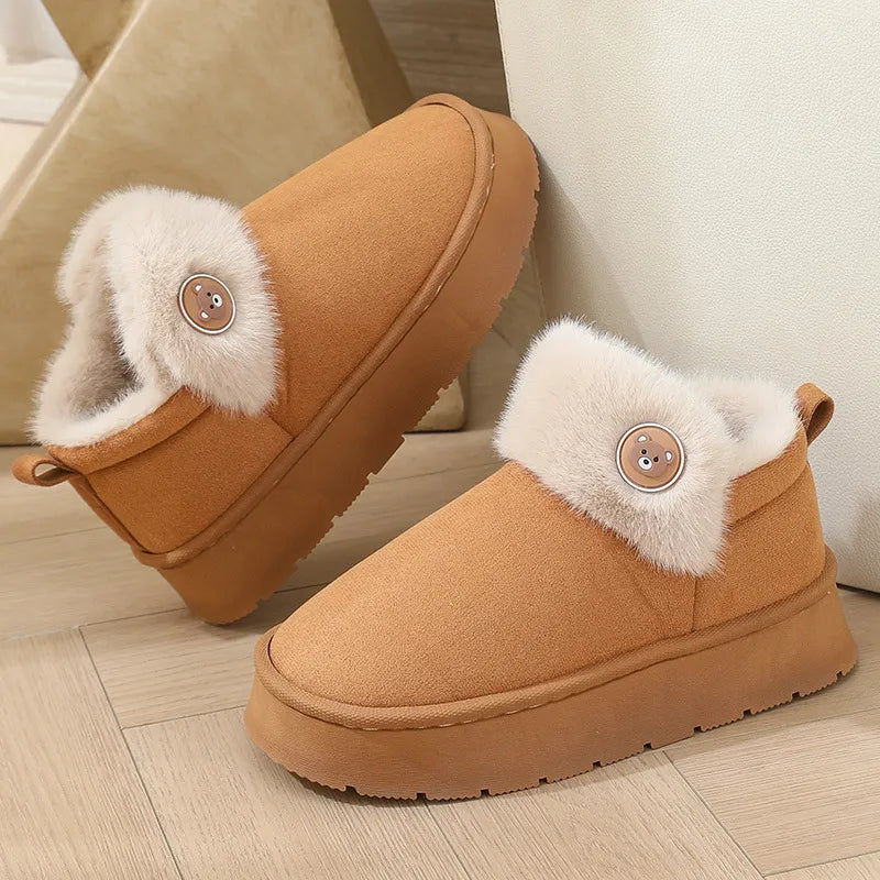 Ivy Slipper Boots | Fur Trim Button Detail Slipper Boots