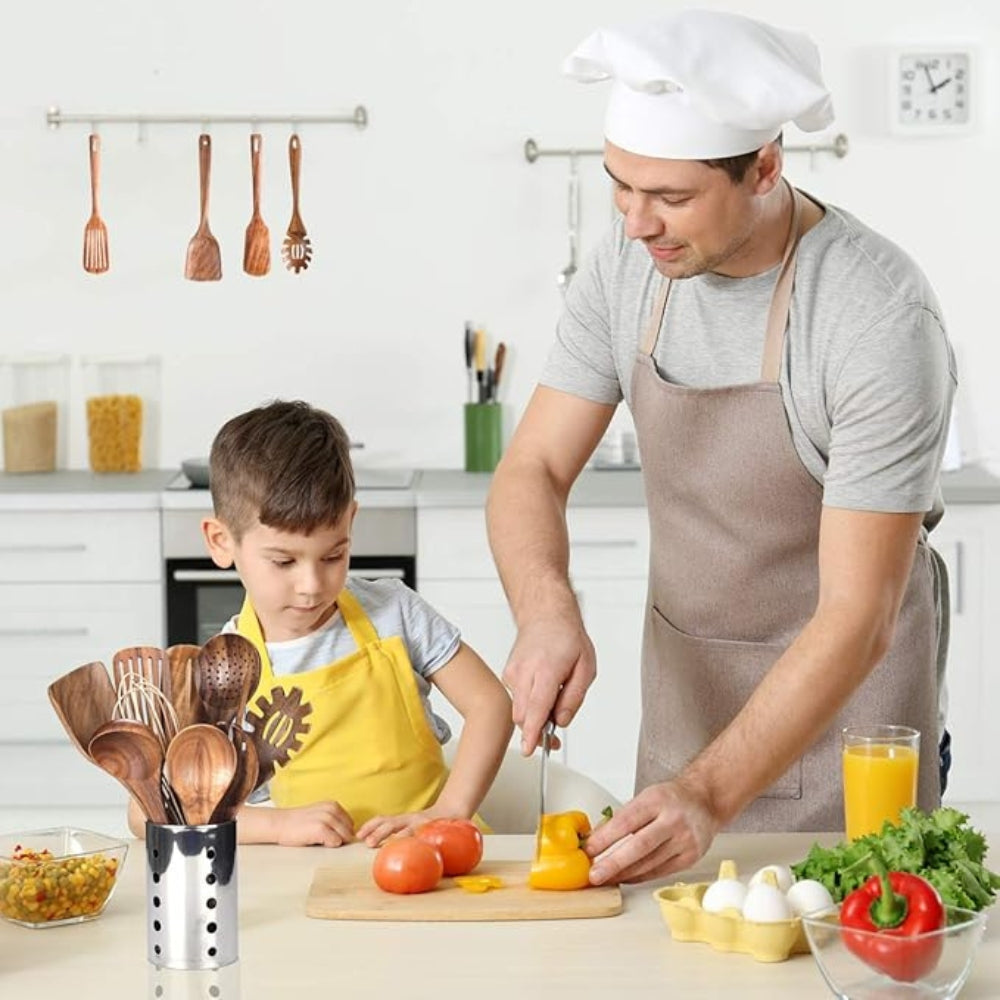 Minimalist Wooden Cooking Utensils Set with Ergonomic Handles