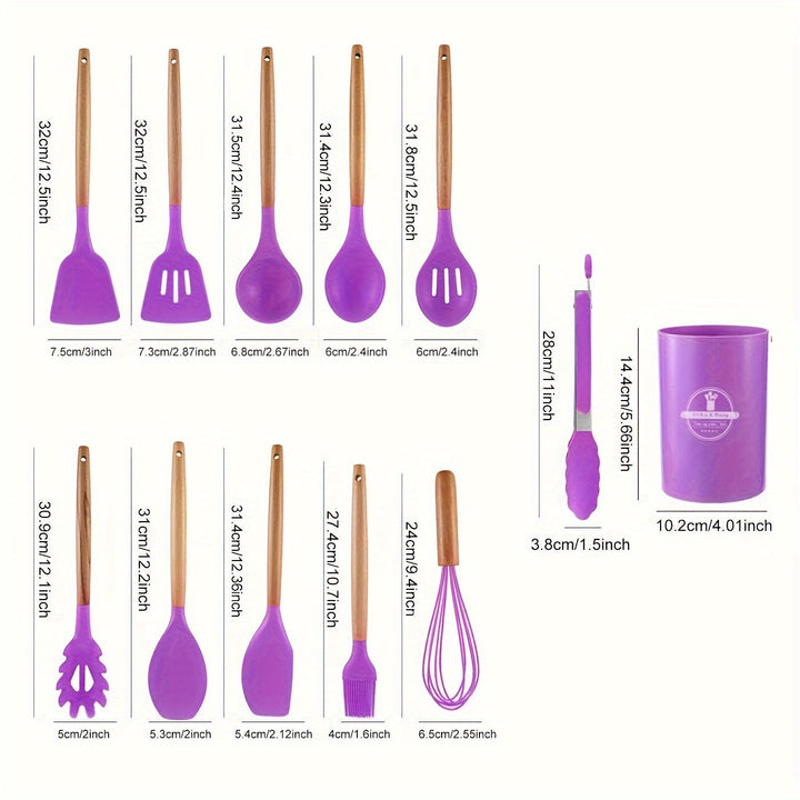 Minimalist Silicone and Wood Utensil Set