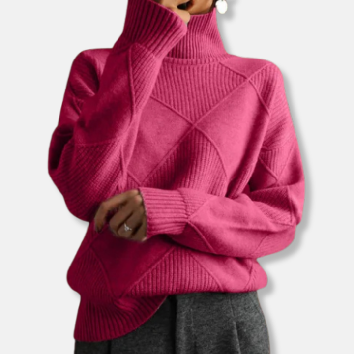 Sienna Relaxed Fit Turtleneck Sweater | Ribbed Diamond Knit Sweater