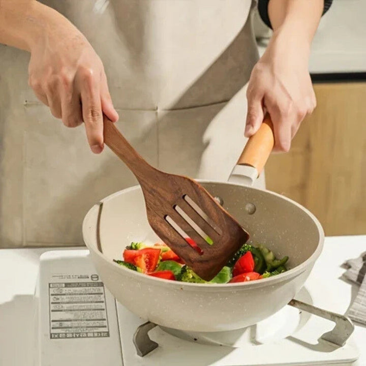 Minimalist Wooden Cooking Utensils Set with Ergonomic Handles