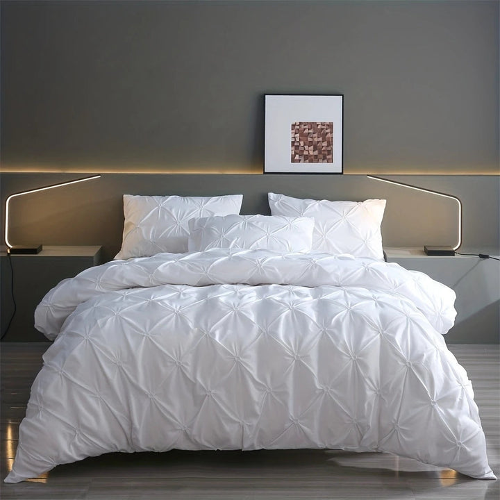 Contemporary Pinch Pleat Duvet Cover Set With Soft Cotton Texture