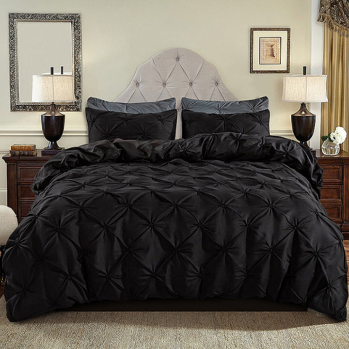 Contemporary Pinch Pleat Duvet Cover Set With Soft Cotton Texture