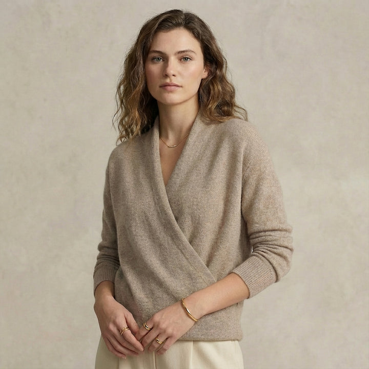 Isla Relaxed Wrap Sweater | Ribbed V-Neck Hip-Length Sweater
