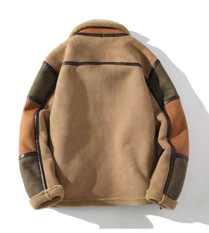 Oliver Relaxed Fit Shearling Jacket | Color Block Zip Front Jacket