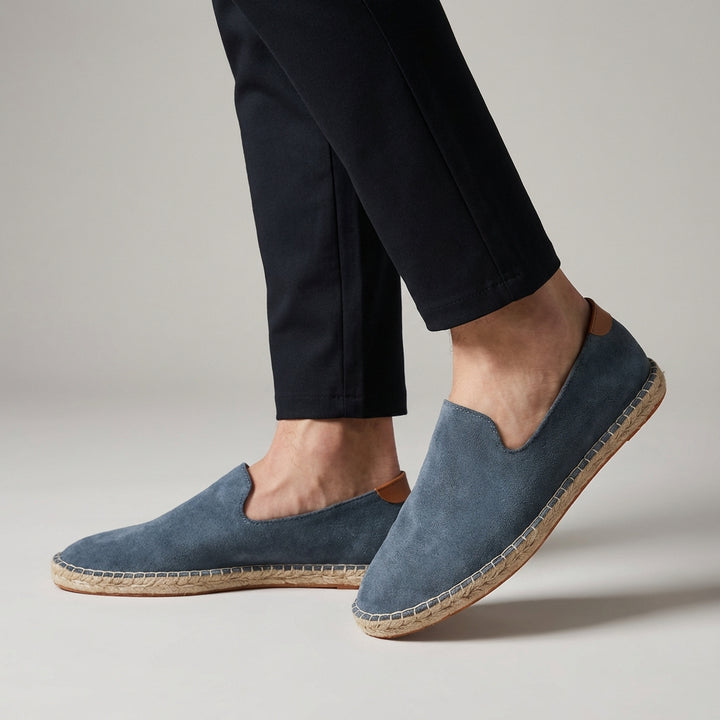 Suede Slip-On Espadrilles with Jute Rope Sole and Heel Tab