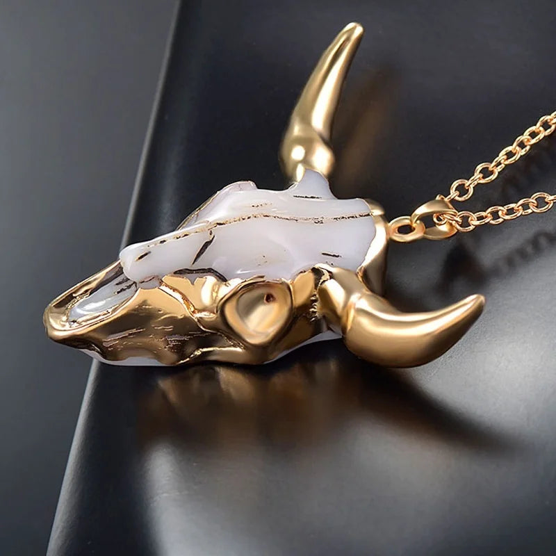 Gold Marble Bull Necklace