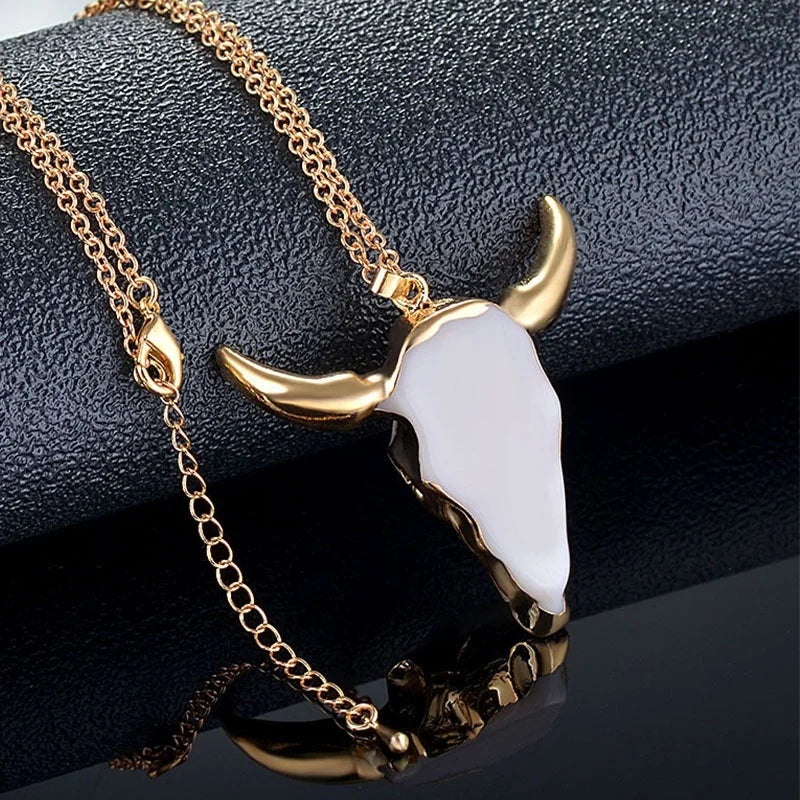 Gold Marble Bull Necklace