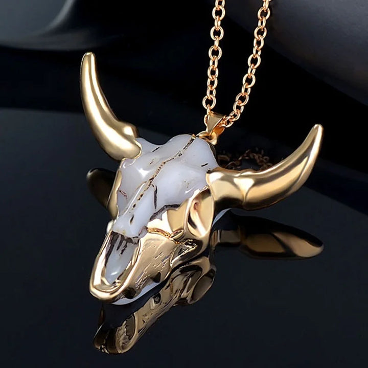 Gold Marble Bull Necklace