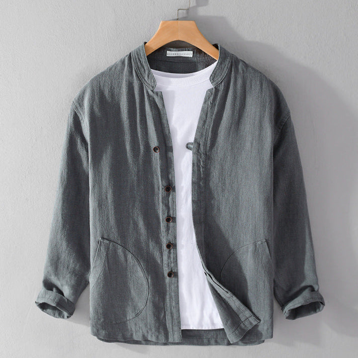 Lorenzo Vitali Relaxed Shirt-Jacket with Mandarin Collar and Patch Pockets