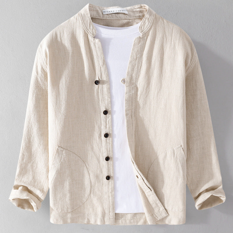 Lorenzo Vitali Relaxed Shirt-Jacket with Mandarin Collar and Patch Pockets