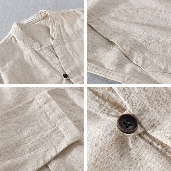 Lorenzo Vitali Relaxed Shirt-Jacket with Mandarin Collar and Patch Pockets