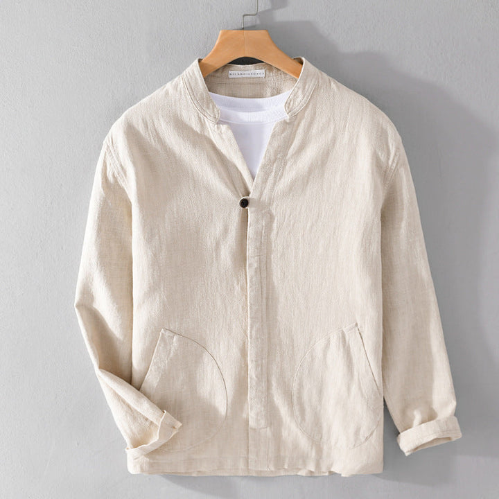 Lorenzo Vitali Relaxed Shirt-Jacket with Mandarin Collar and Patch Pockets