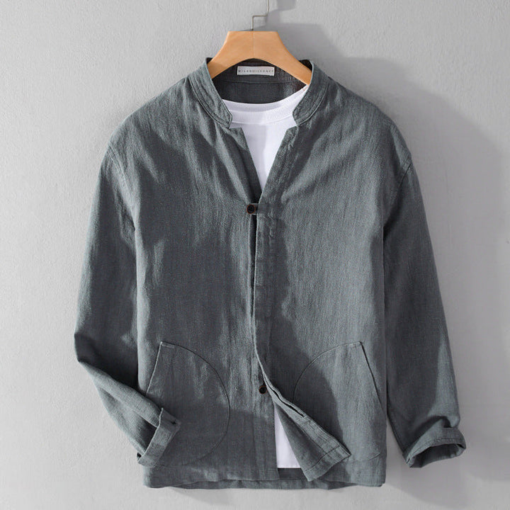 Lorenzo Vitali Relaxed Shirt-Jacket with Mandarin Collar and Patch Pockets