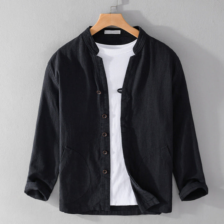 Lorenzo Vitali Relaxed Shirt-Jacket with Mandarin Collar and Patch Pockets