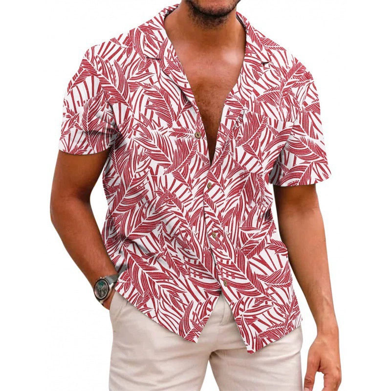 Men’s Tropical Print Shirt – Short Sleeves – Button Front