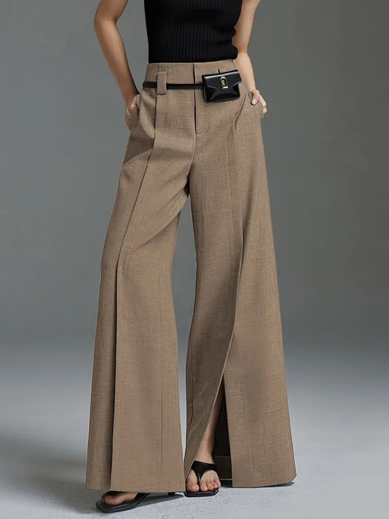 Pleated Split-Front Pants