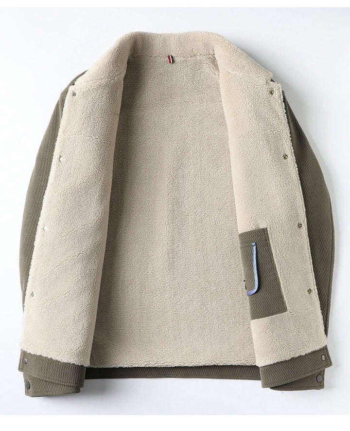 Men’s Sherpa-Lined Jacket – Textured Wool Look – Snap Button Closure – Warm Winter Layer