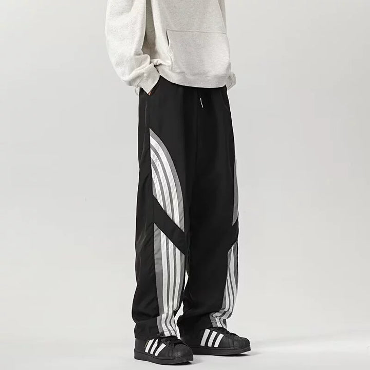 Men’s Track Pants – Relaxed Wide Leg – Contrast Stripe Panels – Streetwear Design