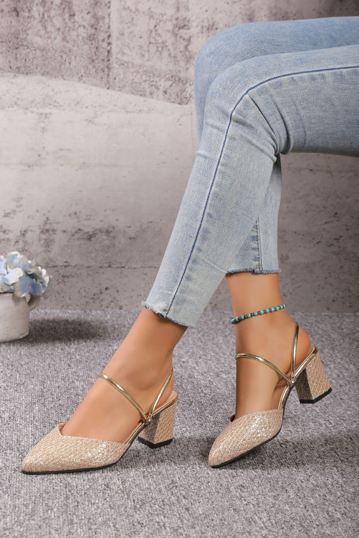 Ayla Block Heel Mules - Pointed Toe Slip-On - Elegant Strap Sandals