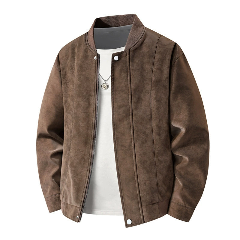 Rowan Men's Faux Leather Bomber Jacket – Lightweight Fit – Snap-Front Detail