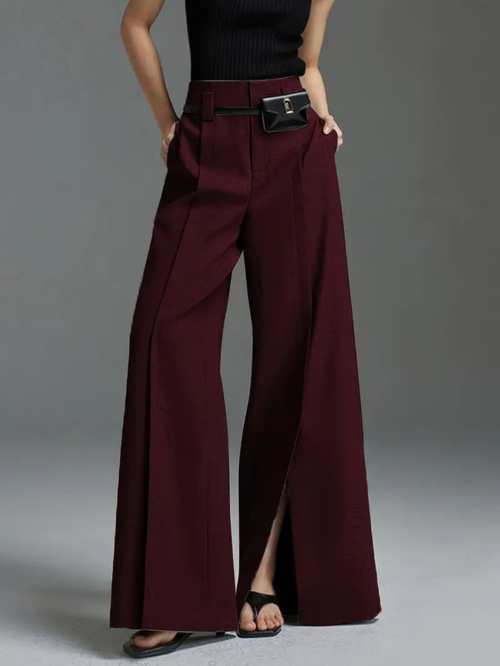 Pleated Split-Front Pants