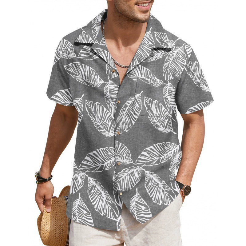 Men’s Tropical Print Shirt – Short Sleeves – Button Front