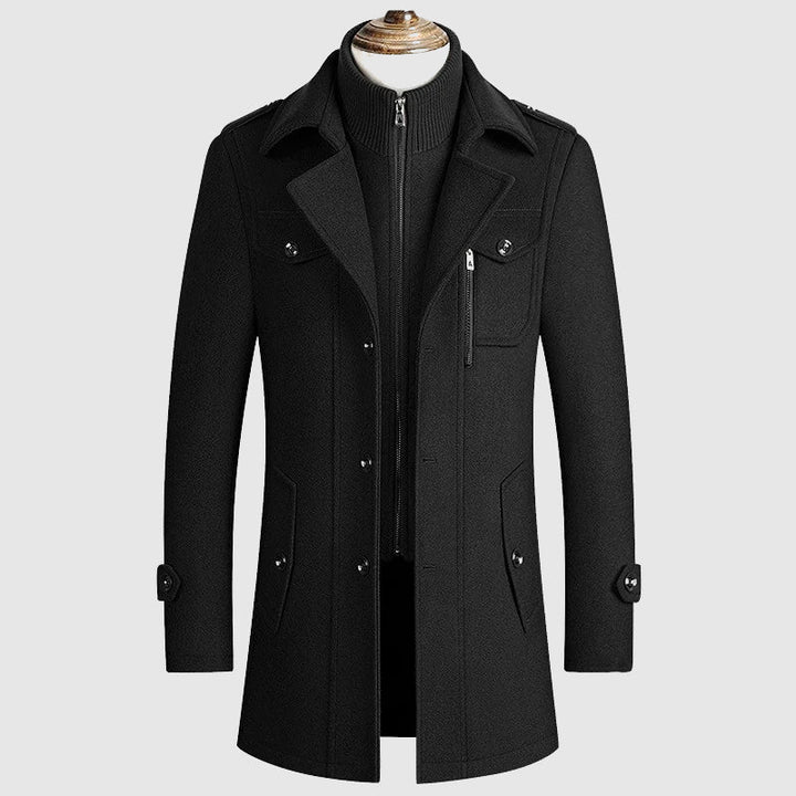 Arthur Slim Fit Topcoat | Button Front Epaulet Coat
