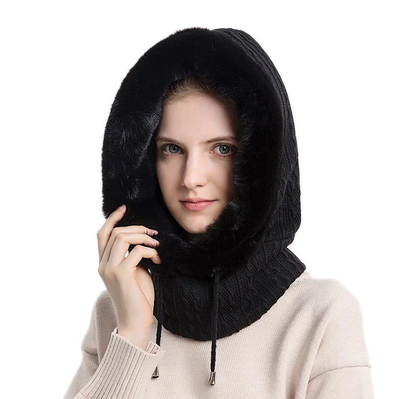 Aurora Cable Knit Balaclava | Fur Trim Drawstring Balaclava