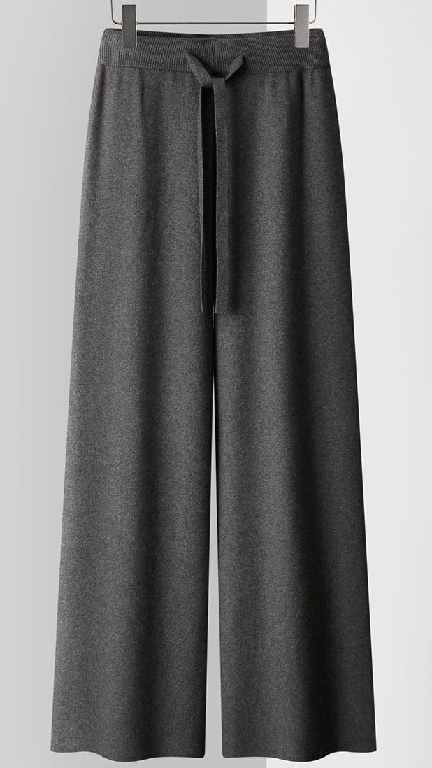 Amelia Wide-Leg Knit Trousers | Drawstring Waist Knit Trousers