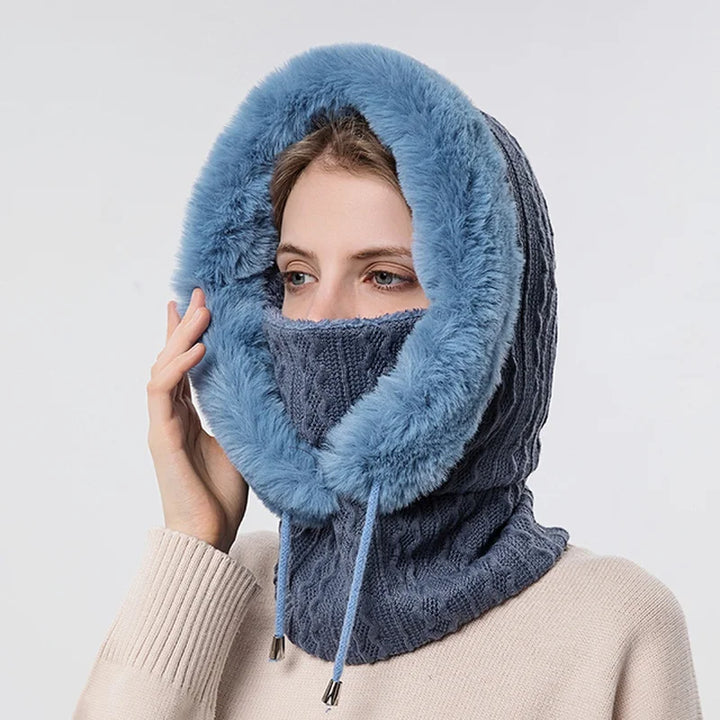 Aurora Cable Knit Balaclava | Fur Trim Drawstring Balaclava